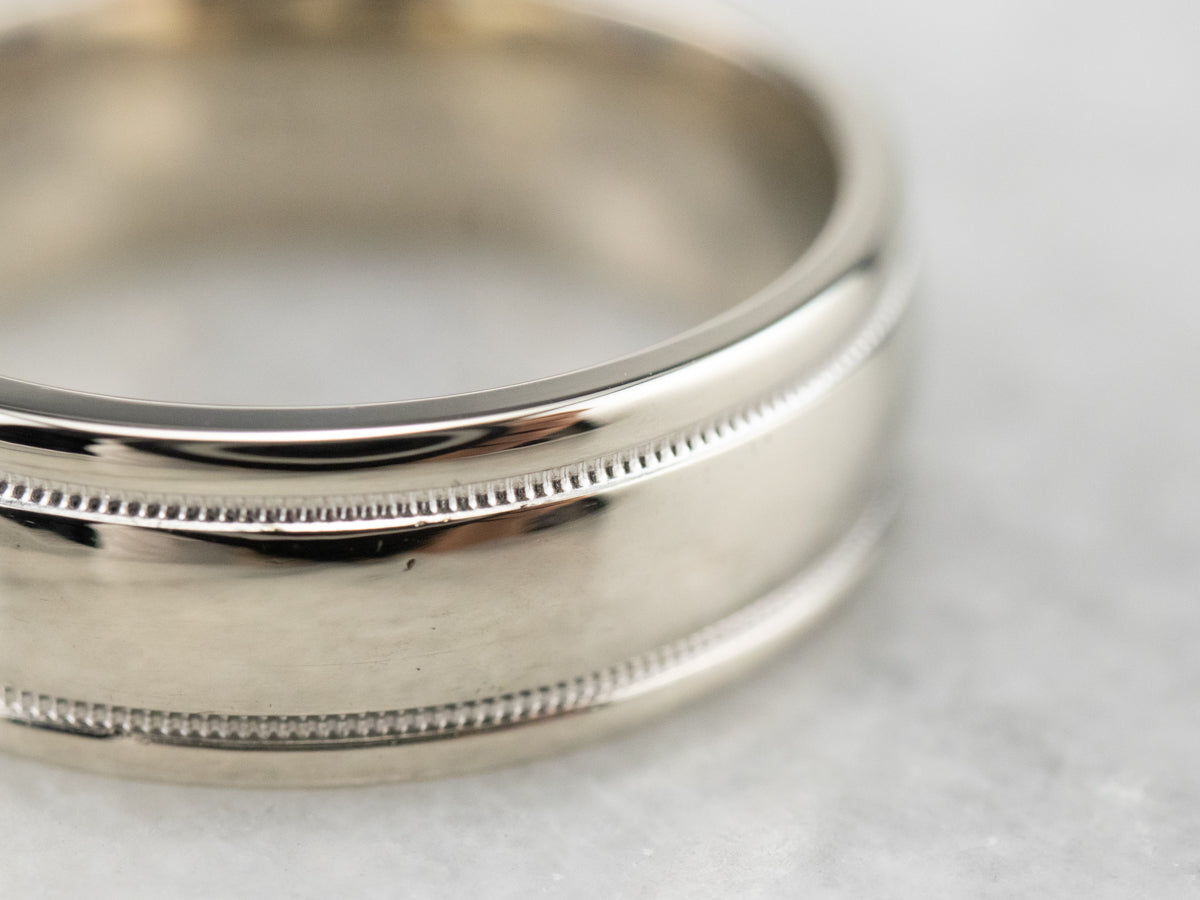 Unisex Art Carved 14K White Gold Band