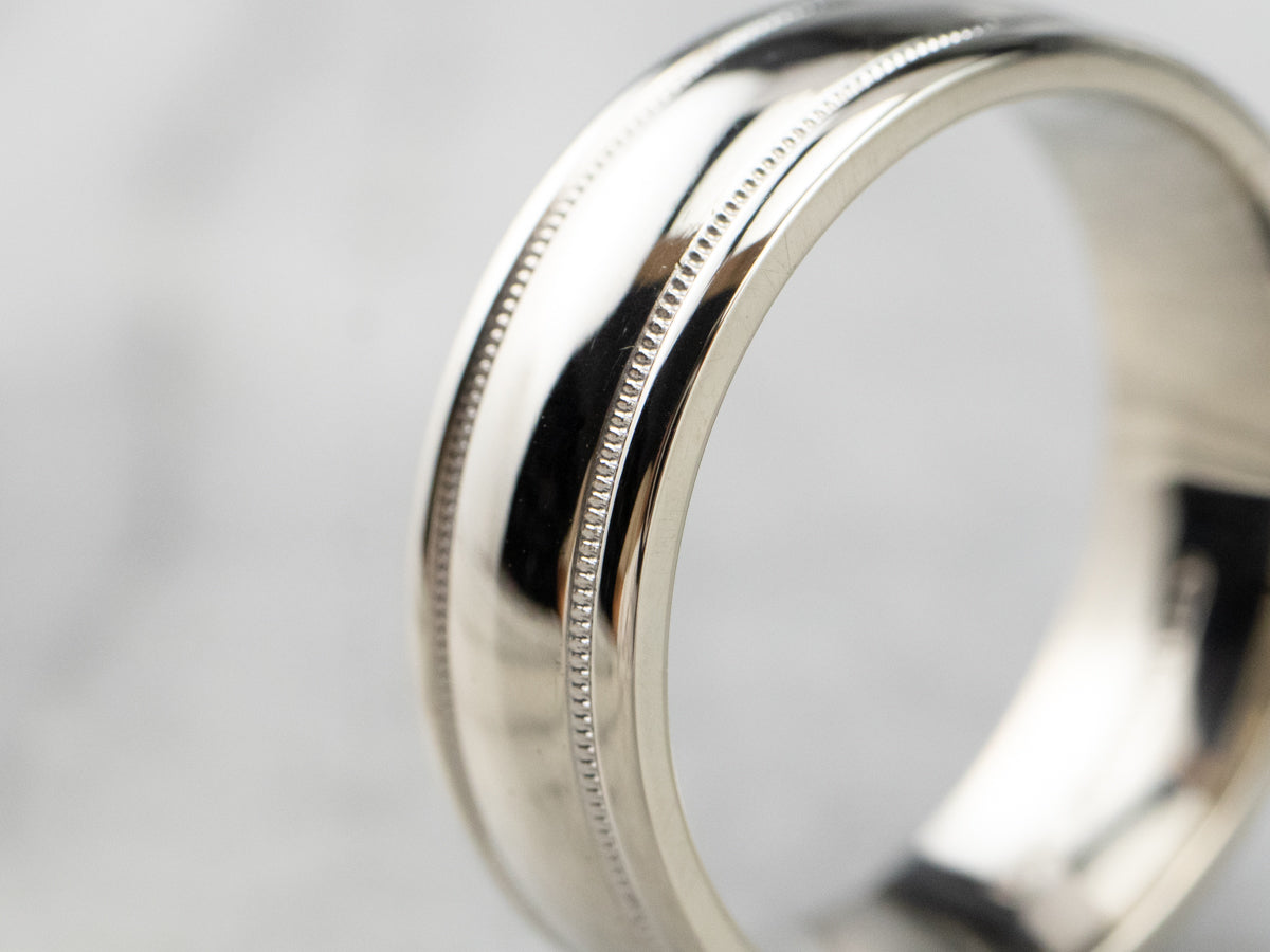 Unisex Art Carved 14K White Gold Band