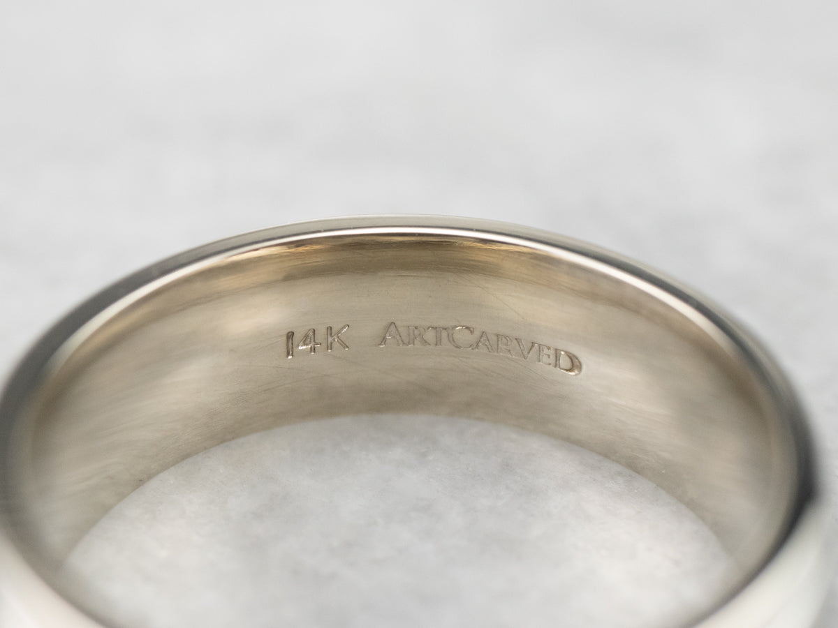 Unisex Art Carved 14K White Gold Band