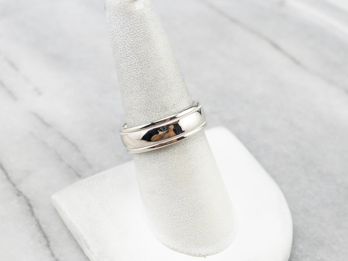 Unisex Art Carved 14K White Gold Band