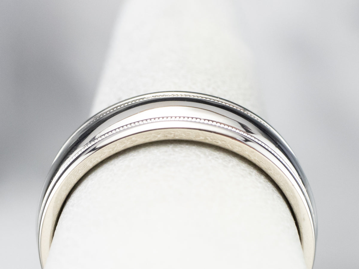 Unisex Art Carved 14K White Gold Band