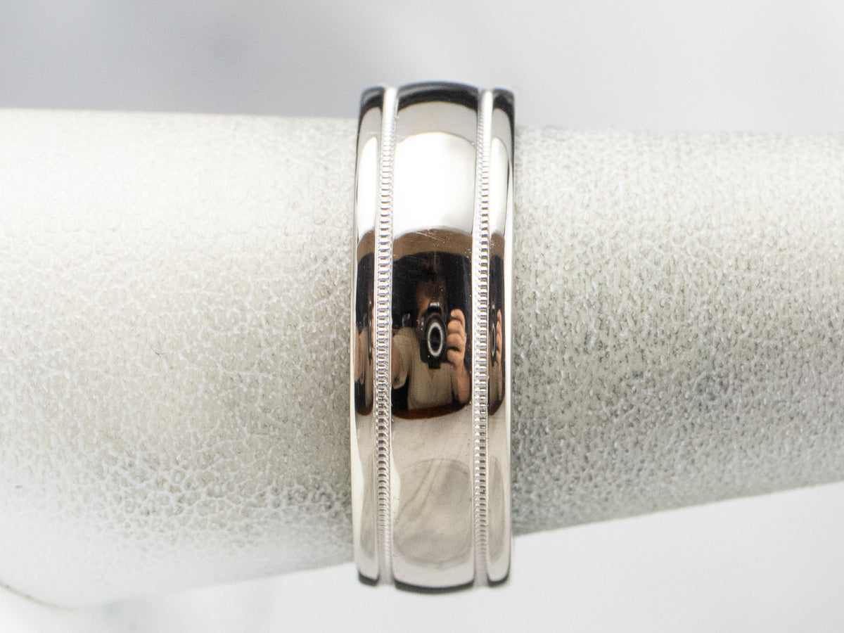 Unisex Art Carved 14K White Gold Band