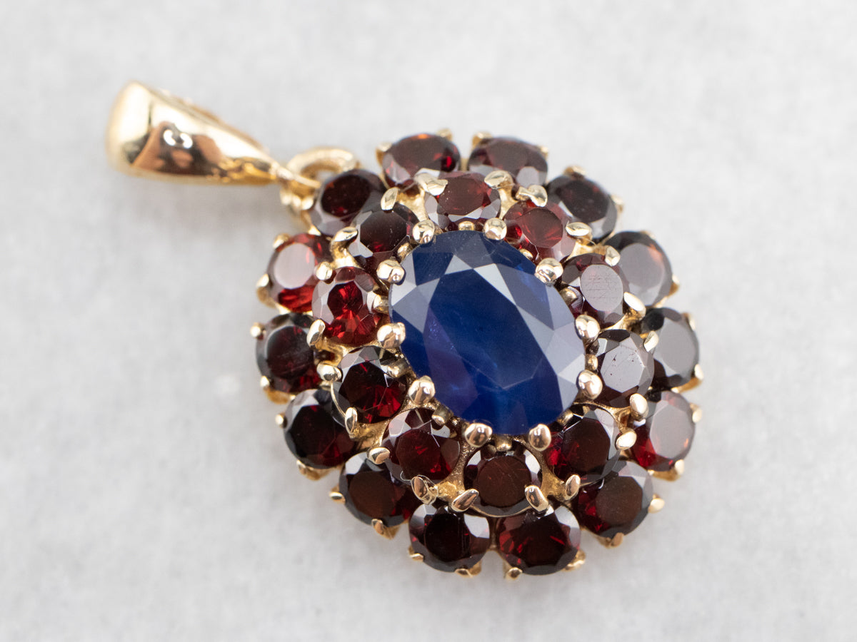 Sapphire and Garnet Cluster Pendant