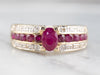 Two Tone Gold Ruby and Diamond Modern Engagement Ring