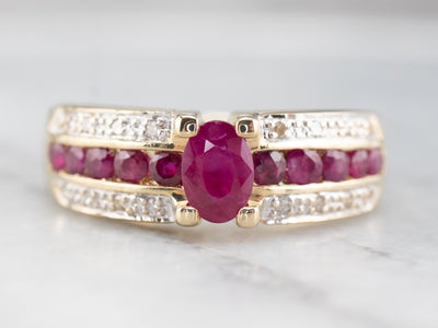 Two Tone Gold Ruby and Diamond Ring