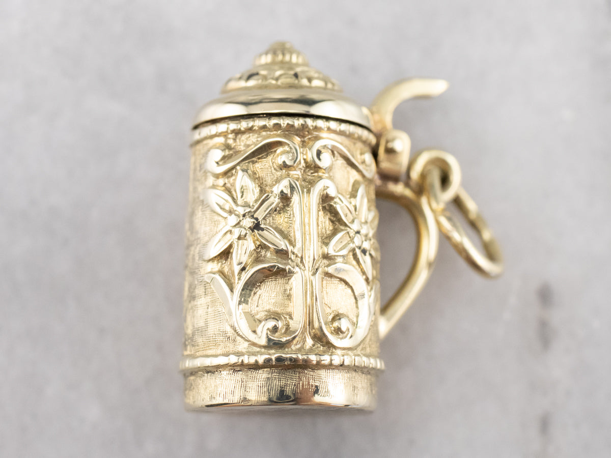Green Gold Vintage Beer Stein Charm Pendant