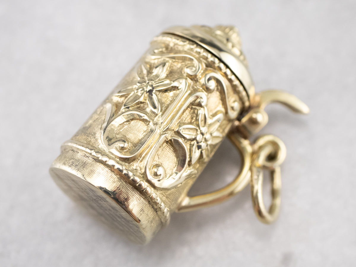 Green Gold Vintage Beer Stein Charm Pendant