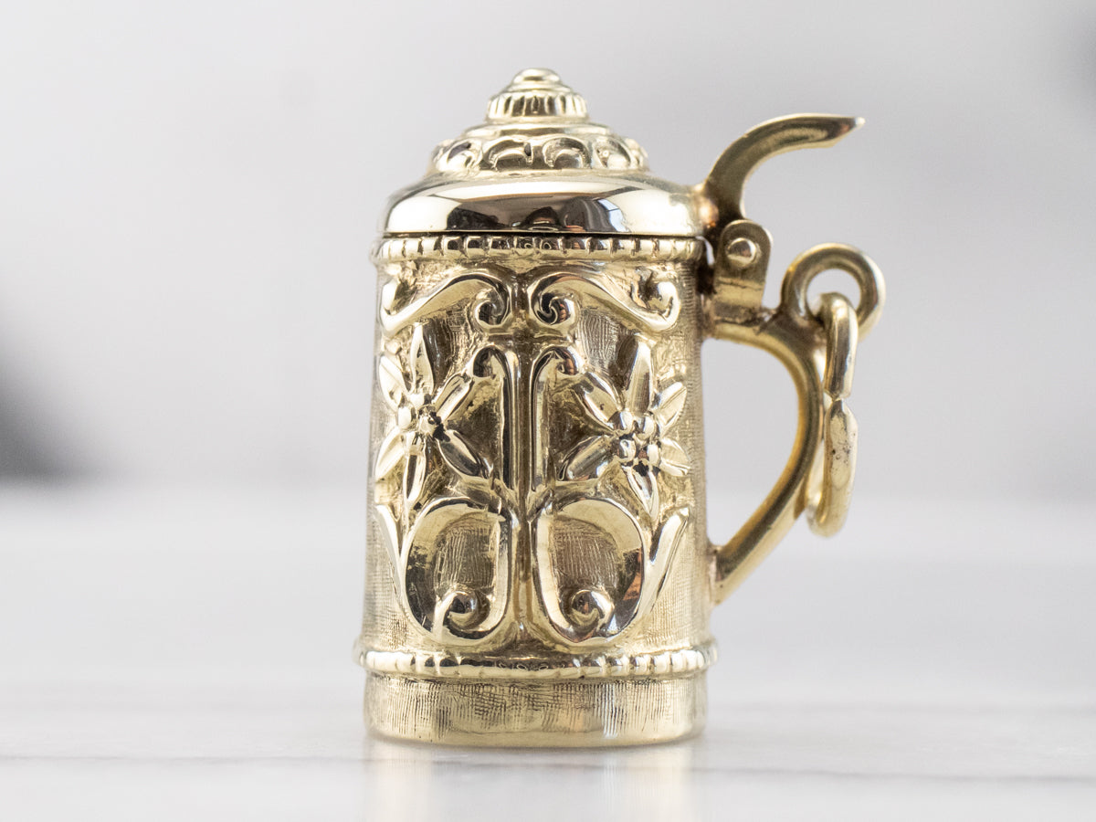 Green Gold Vintage Beer Stein Charm Pendant
