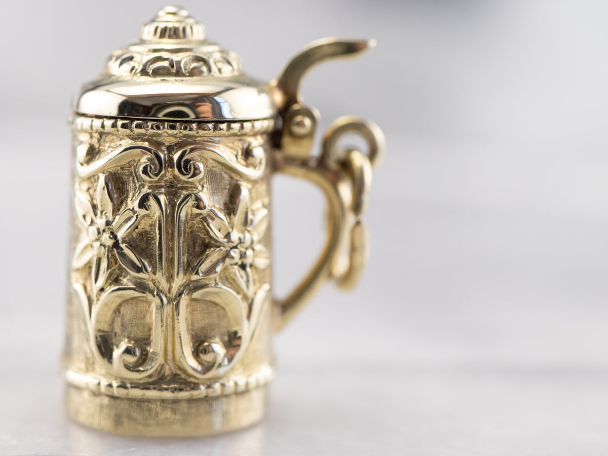 Green Gold Vintage Beer Stein Charm Pendant