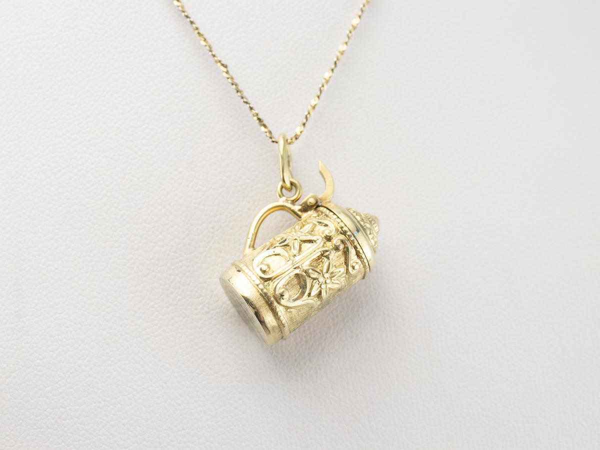 Green Gold Vintage Beer Stein Charm Pendant