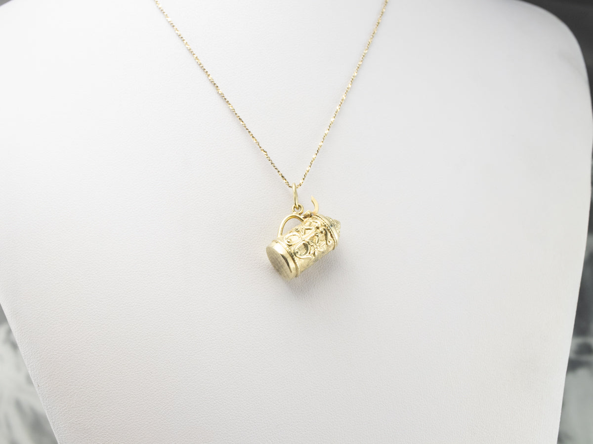 Green Gold Vintage Beer Stein Charm Pendant