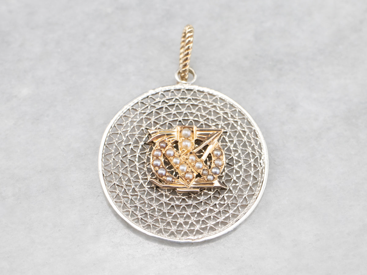 Mixed Metal Seed Pearl Pendant