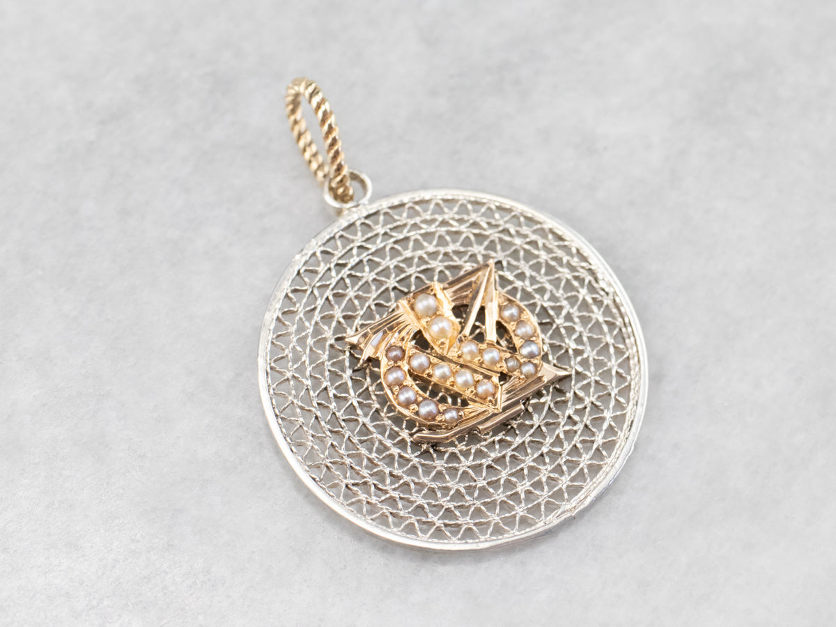 Mixed Metal Seed Pearl Pendant