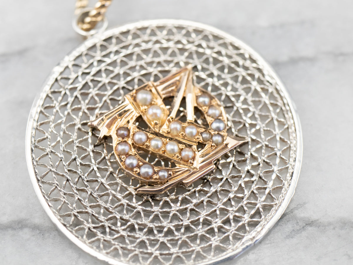 Mixed Metal Seed Pearl Pendant