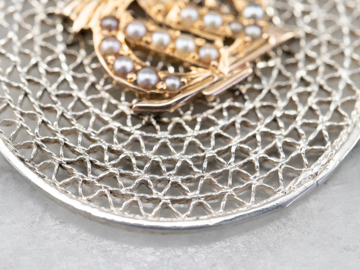 Mixed Metal Seed Pearl Pendant