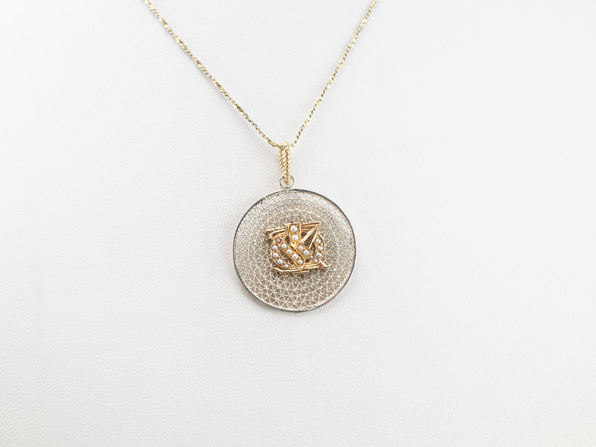 Mixed Metal Seed Pearl Pendant