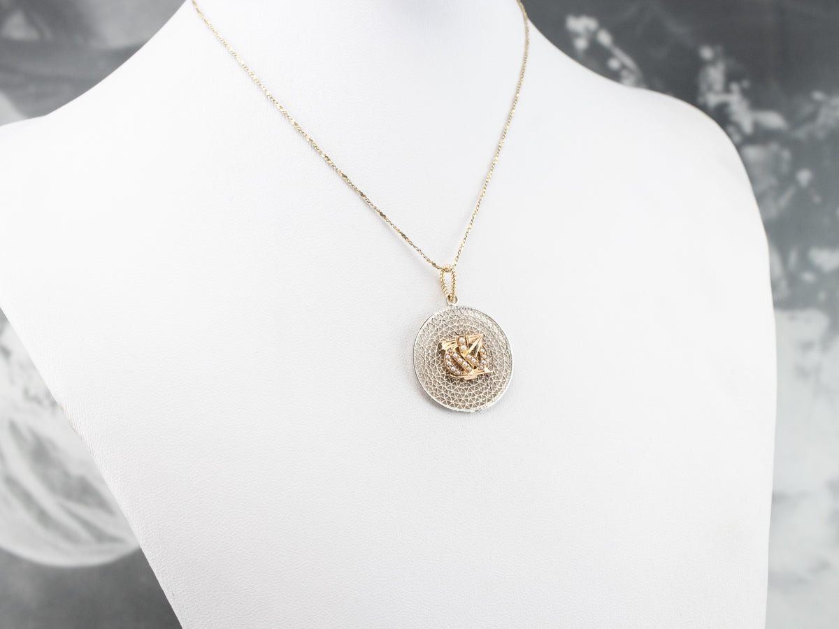 Mixed Metal Seed Pearl Pendant