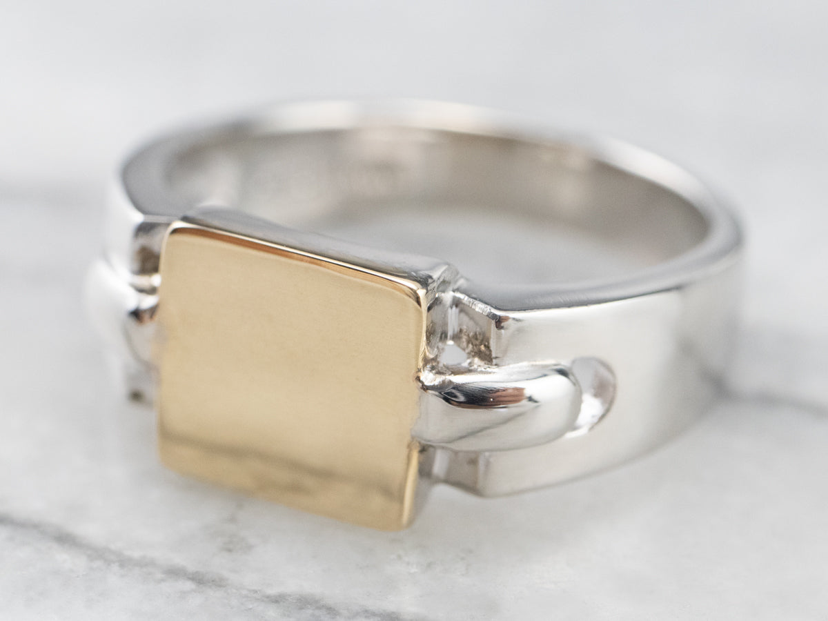 Unisex Platinum and Gold Signet Ring