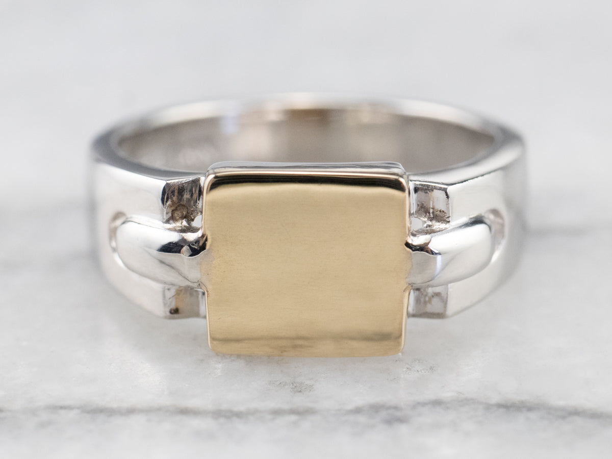 Unisex Platinum and Gold Signet Ring