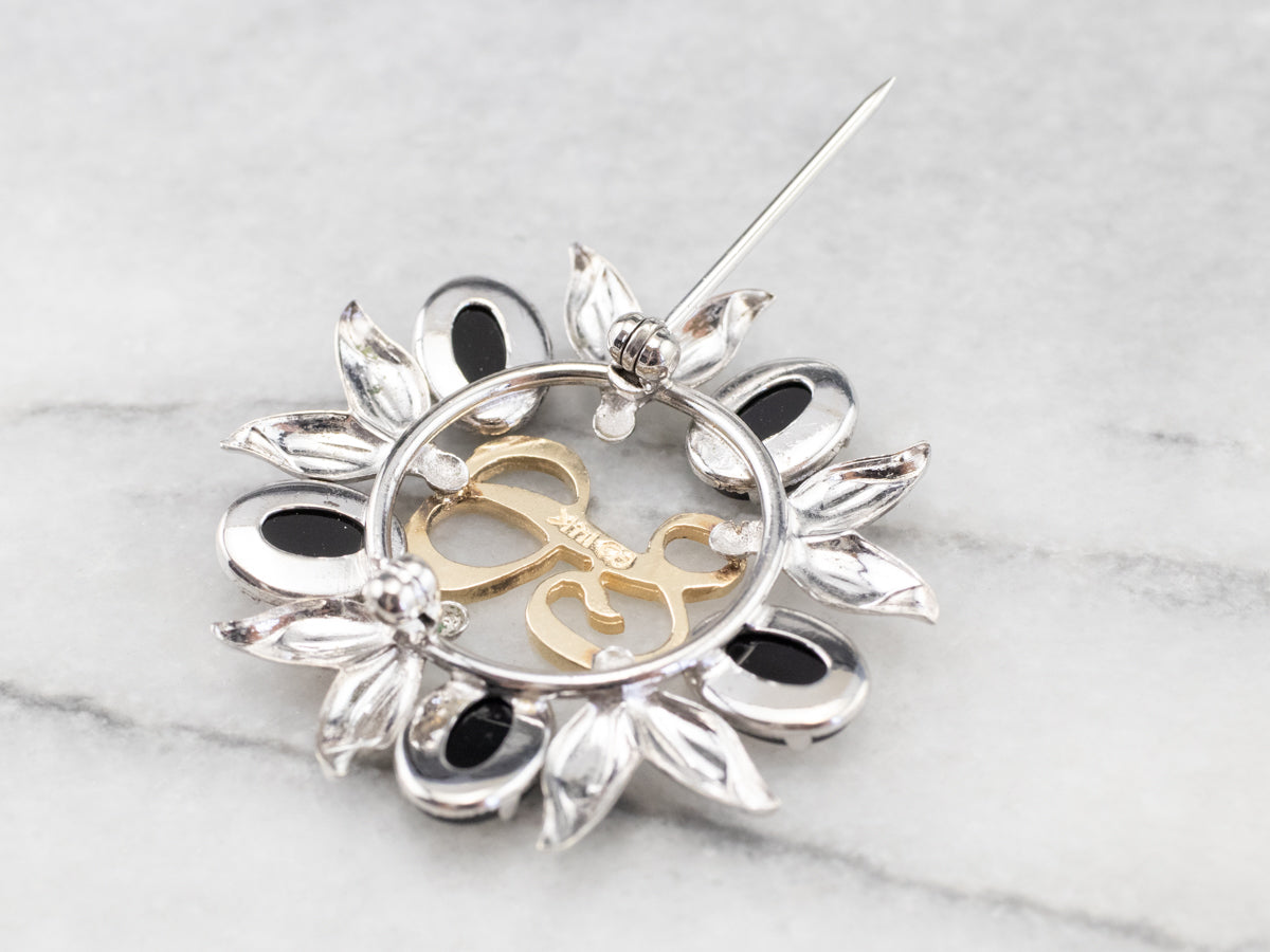 Onyx Silver and Gold "L" Signet Pin