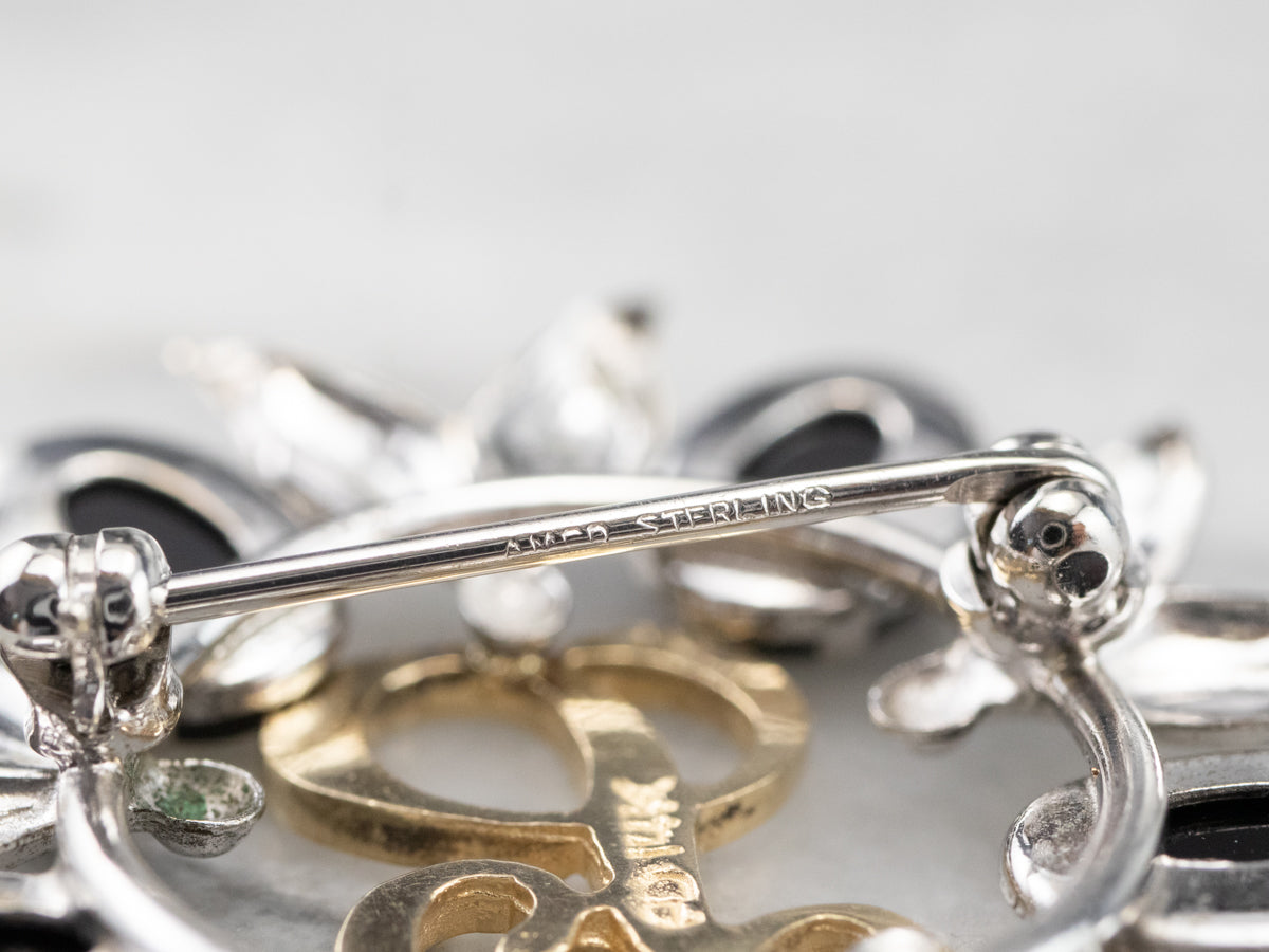 Onyx Silver and Gold "L" Signet Pin