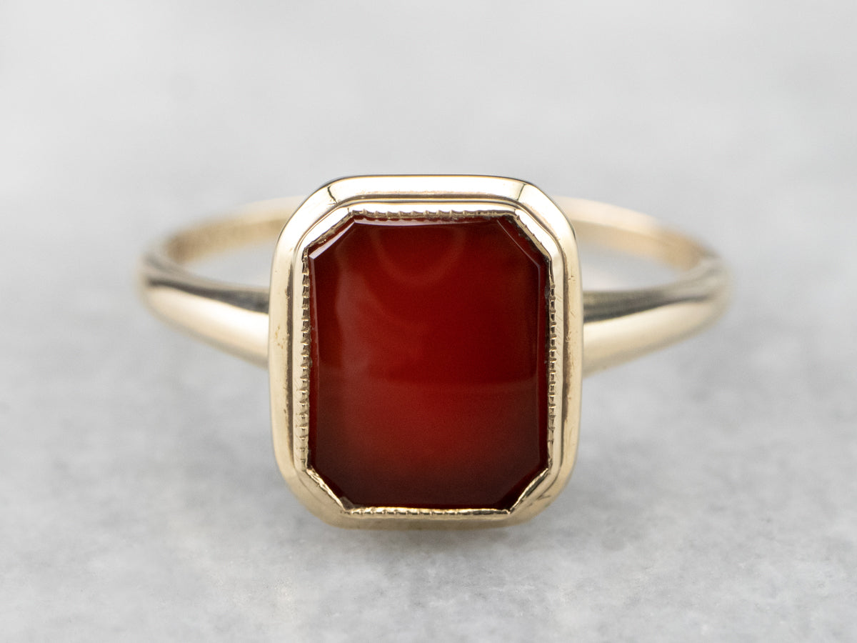 Retro Bezel Set Carnelian Gold Solitaire Ring