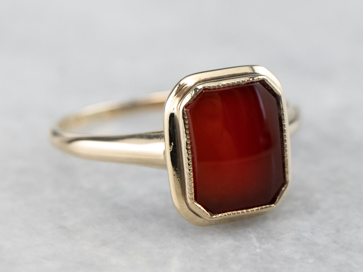 Retro Bezel Set Carnelian Gold Solitaire Ring