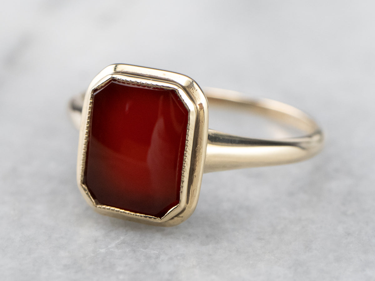 Retro Bezel Set Carnelian Gold Solitaire Ring