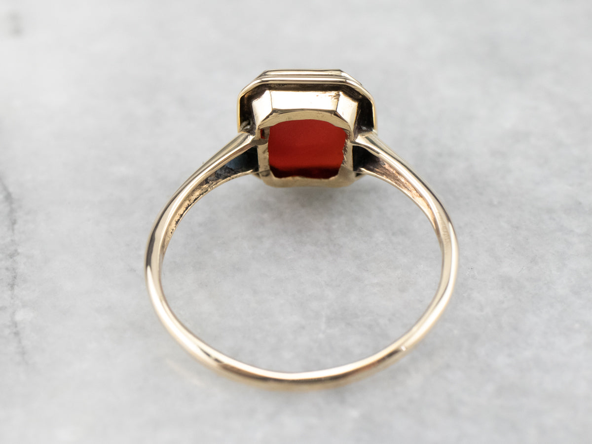 Retro Bezel Set Carnelian Gold Solitaire Ring