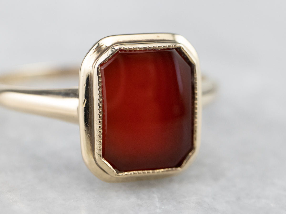 Retro Bezel Set Carnelian Gold Solitaire Ring