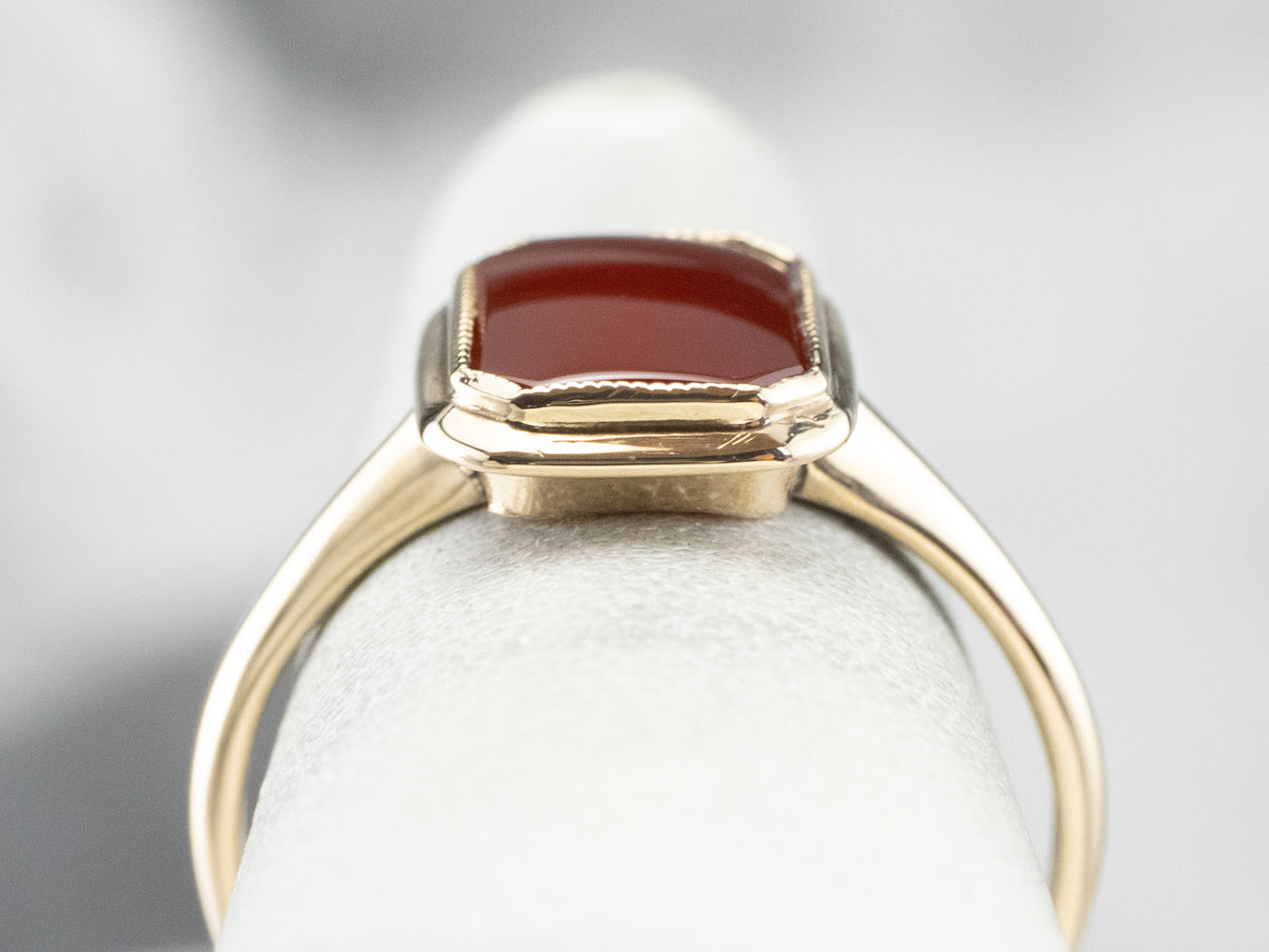 Retro Bezel Set Carnelian Gold Solitaire Ring