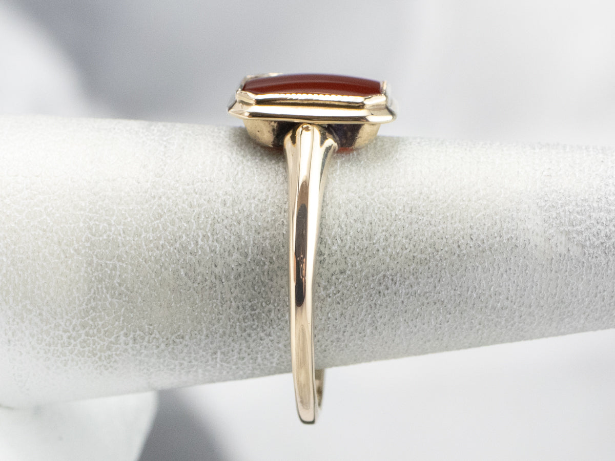 Retro Bezel Set Carnelian Gold Solitaire Ring
