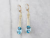 Blue Topaz Gold Filigree Bar Drop Earrings