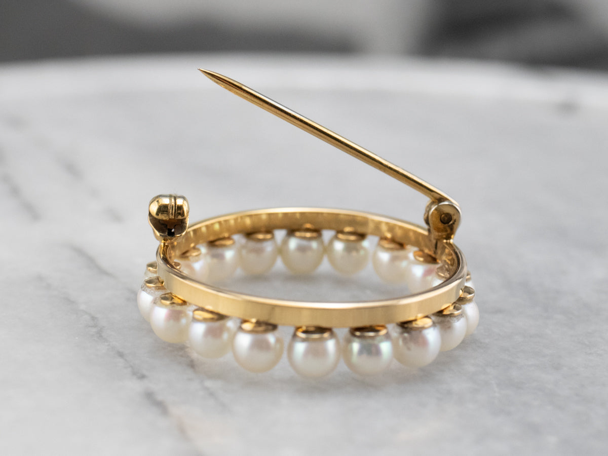 Vintage Pearl Gold Circle Brooch