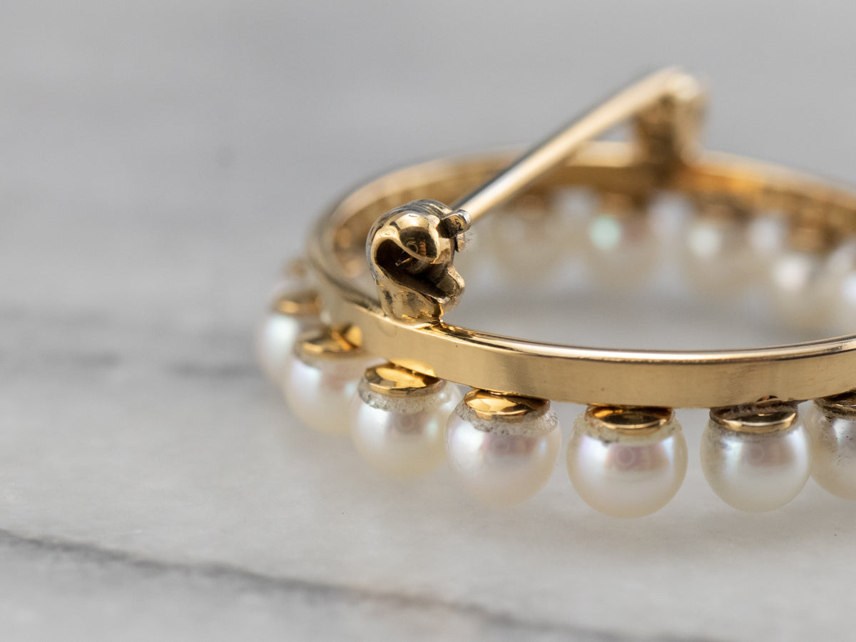Vintage Pearl Gold Circle Brooch