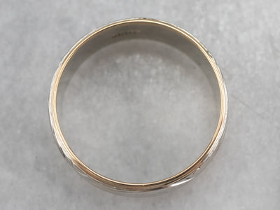 Two Tone 14K Gold Patterned Band