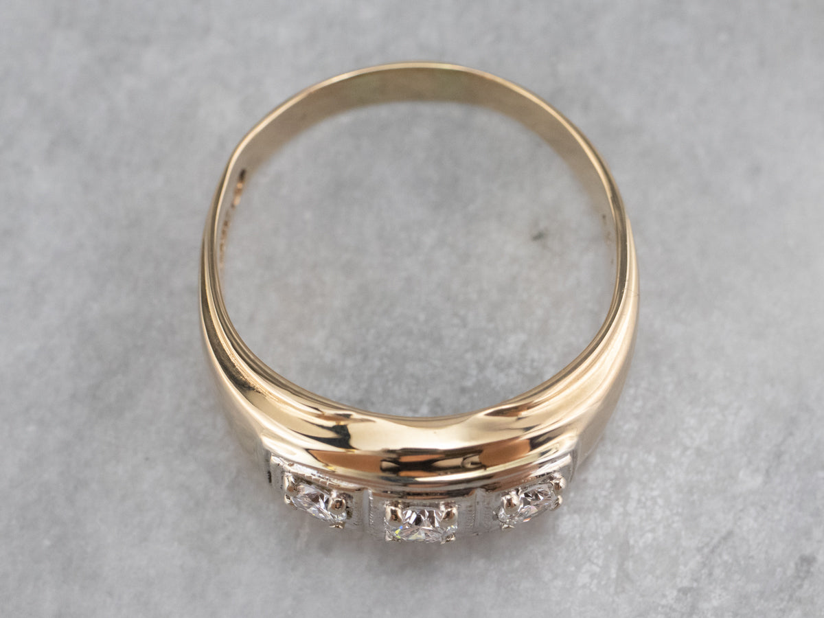 Retro Three Diamond Gold Men's Statement Ring