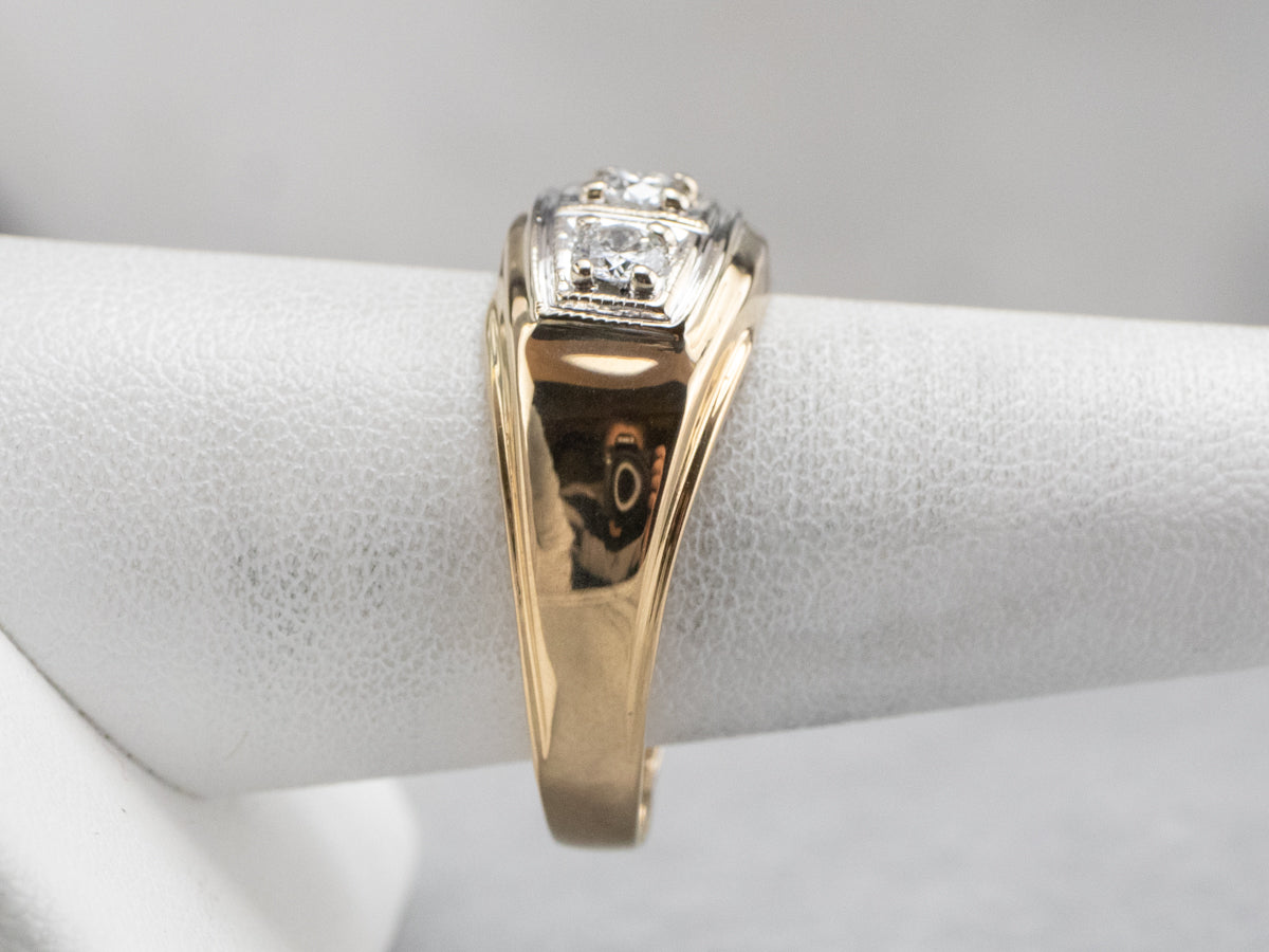 Retro Three Diamond Gold Men's Statement Ring