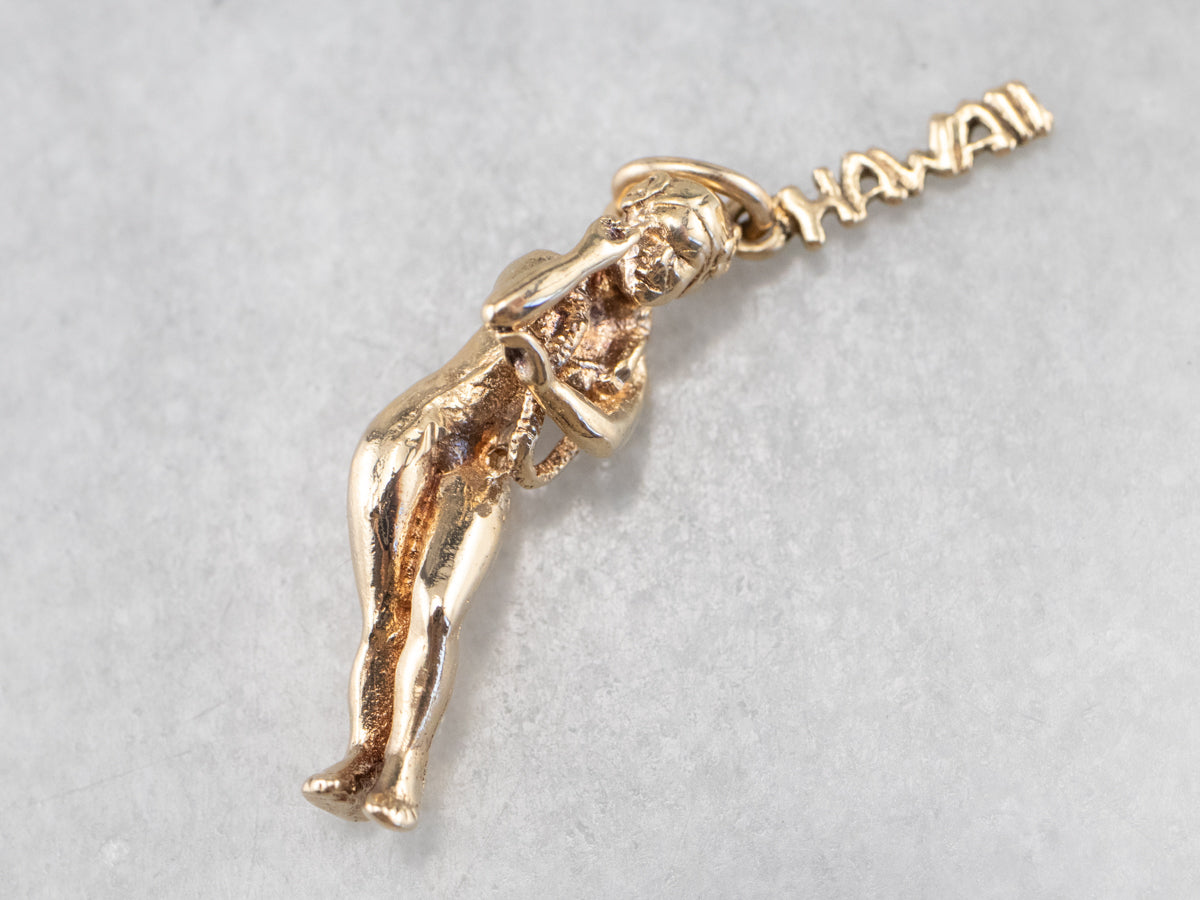 14K Gold Dancing Hula Girl Hawaii Charm
