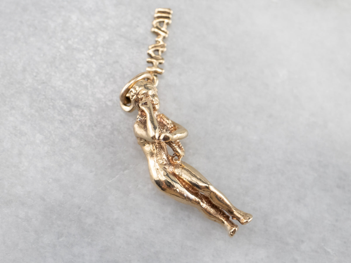 14K Gold Dancing Hula Girl Hawaii Charm