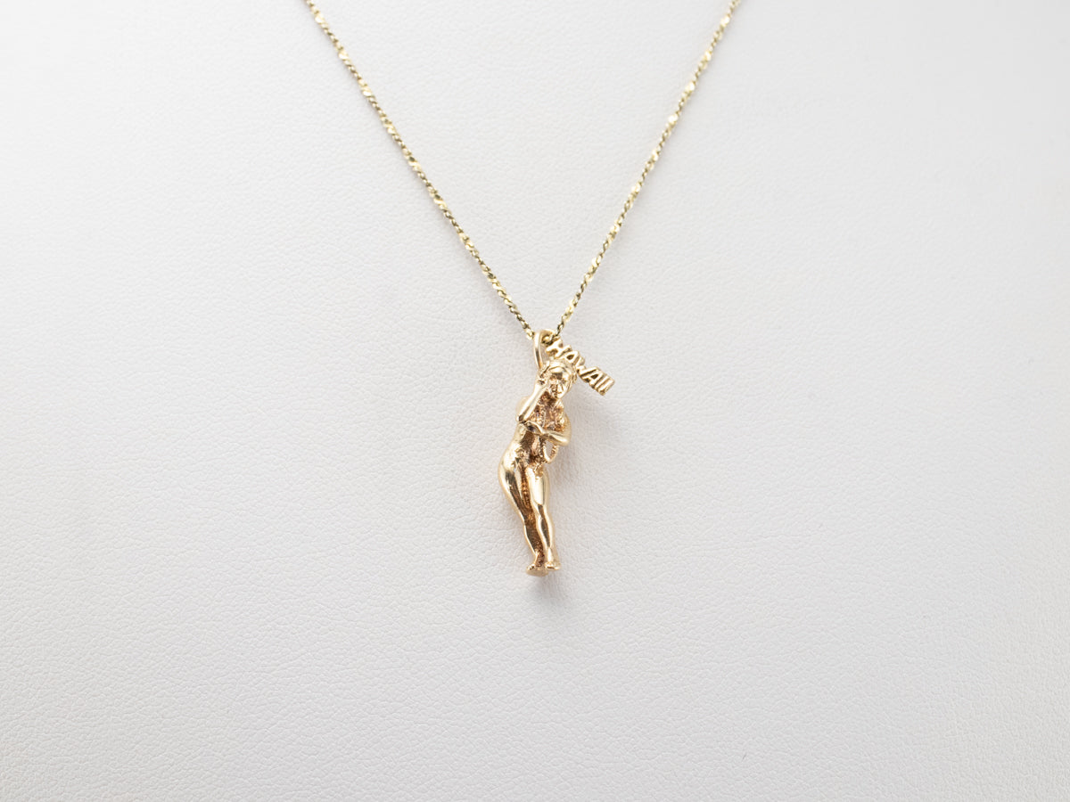 14K Gold Dancing Hula Girl Hawaii Charm