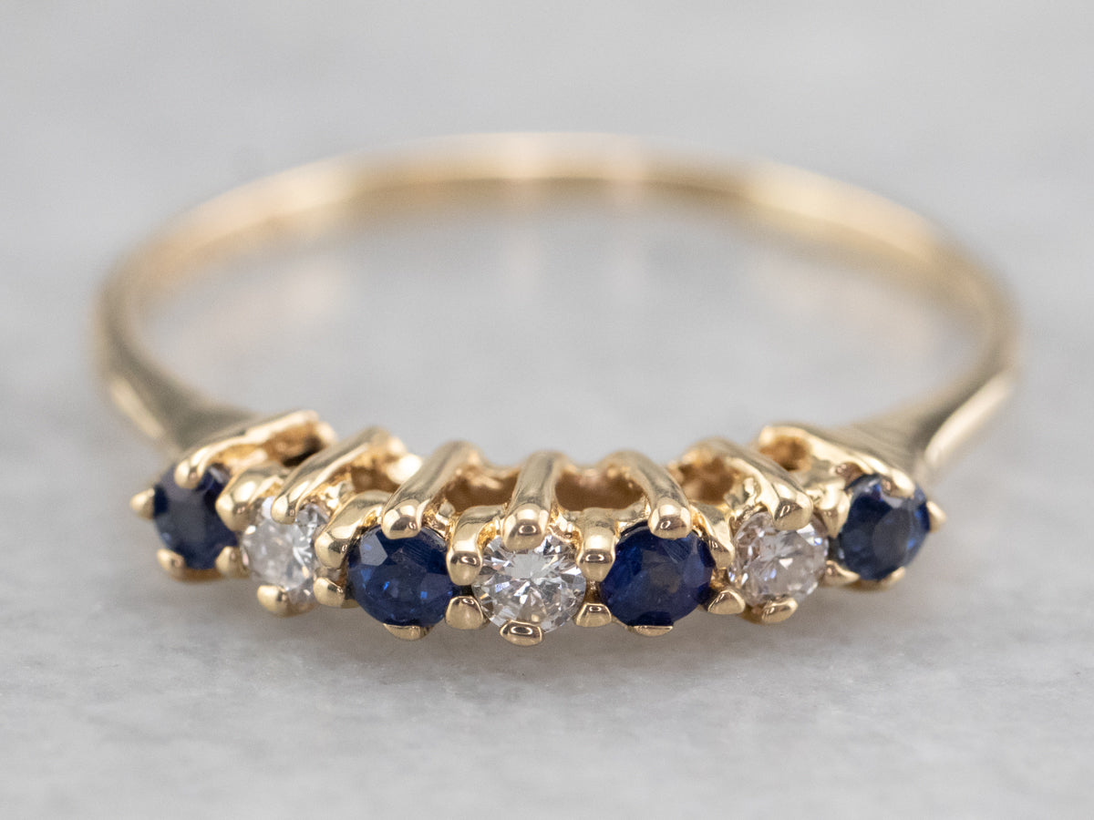 Sapphire Diamond Yellow Gold Band Ring