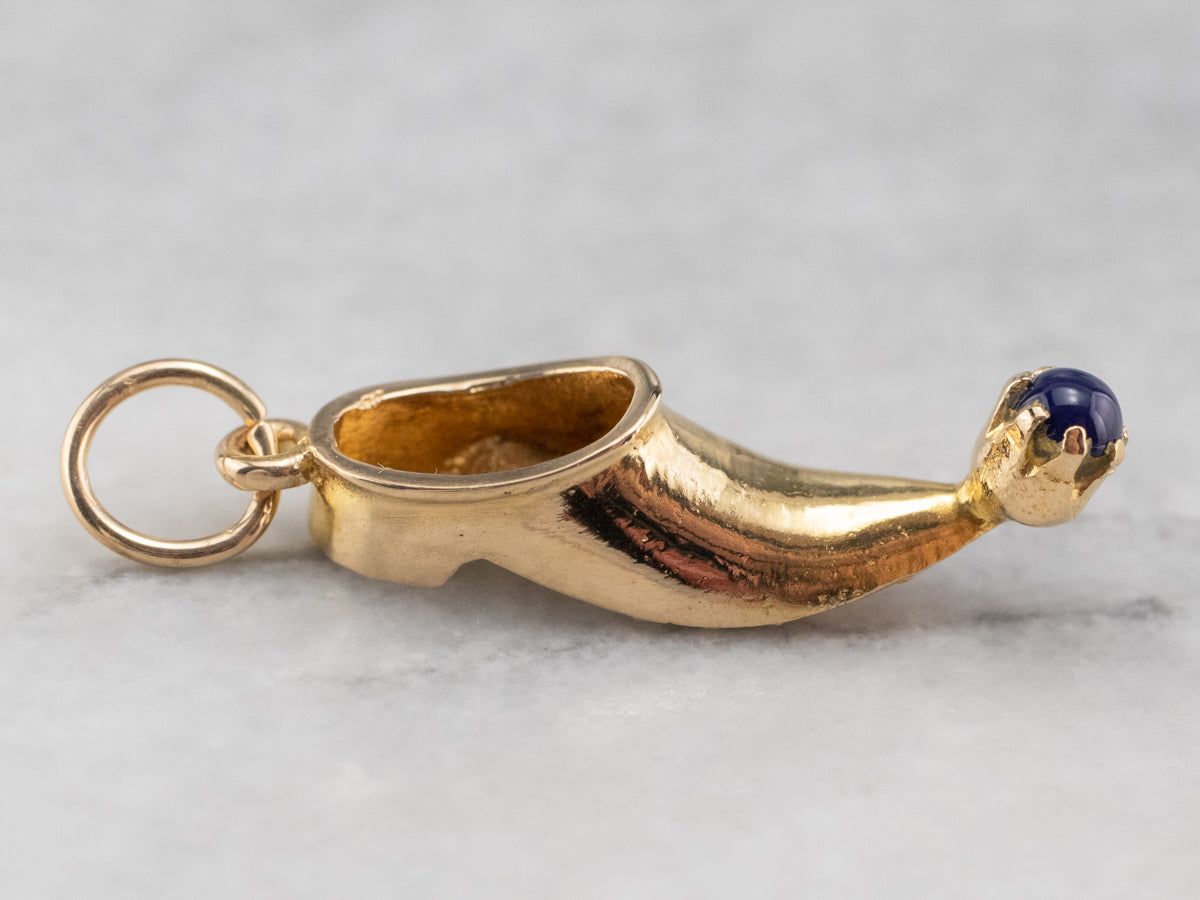 Gold Pointed Slipper Charm with Lapis Accent