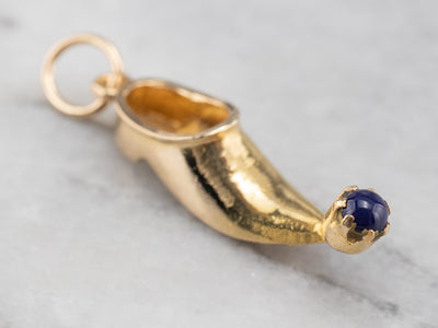 Gold Pointed Slipper Charm with Lapis Accent