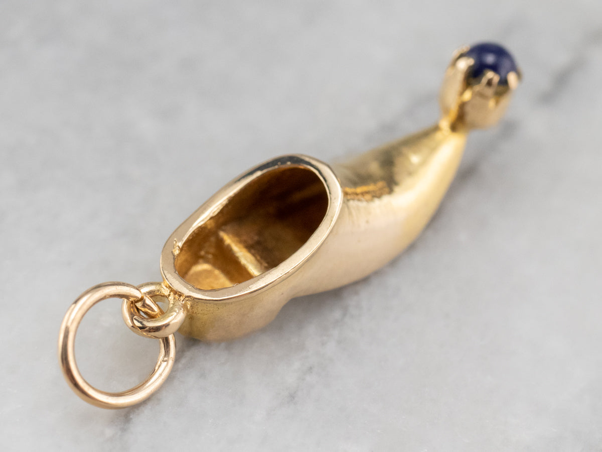 Gold Pointed Slipper Charm with Lapis Accent