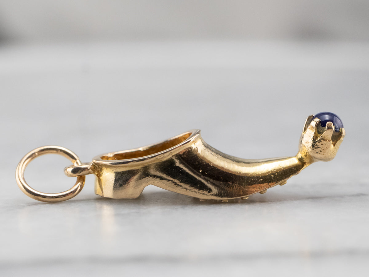 Gold Pointed Slipper Charm with Lapis Accent