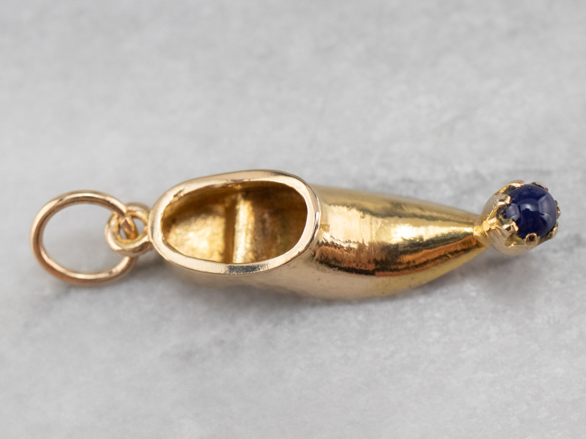 Gold Pointed Slipper Charm with Lapis Accent