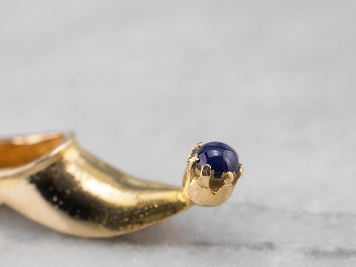 Gold Pointed Slipper Charm with Lapis Accent