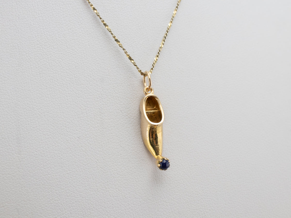 Gold Pointed Slipper Charm with Lapis Accent