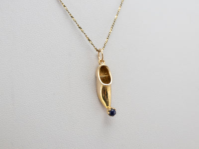 Gold Pointed Slipper Charm with Lapis Accent